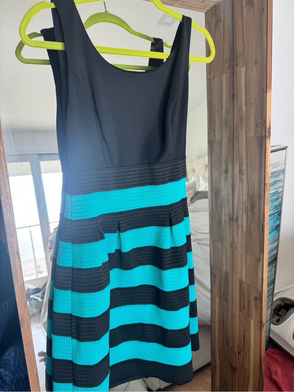 Black & Teal Striped Fit-and-Flare Dress New York & co